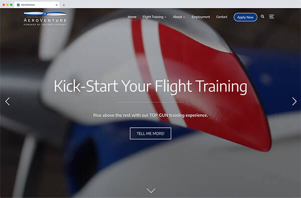 AeroVenture homepage, viewed in a browser