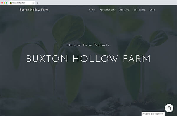 Buxton Hollow Farm homepage, viewed in a browser