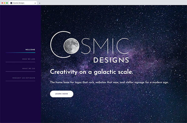 Cosmic Designs homepage, viewed in a browser