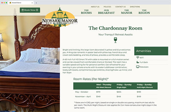 Newark Manor's Chardonnay Room, viewed in a browser